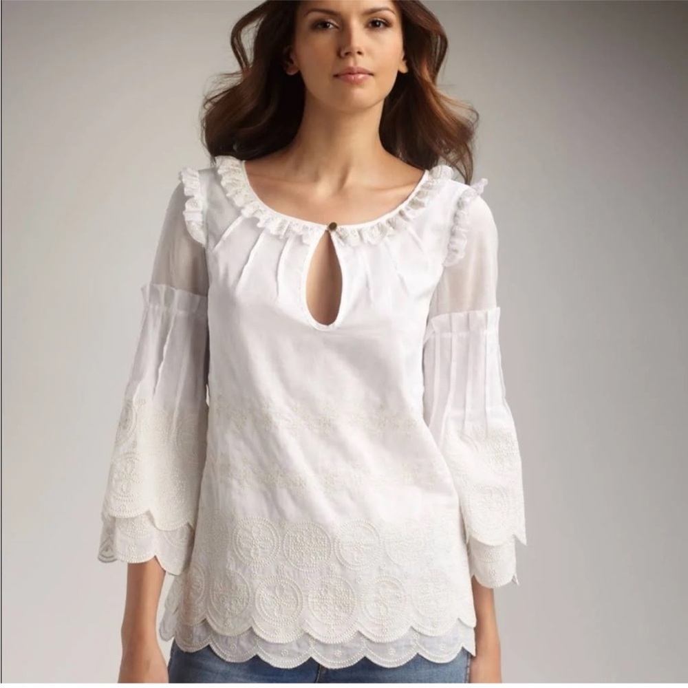 Tory Burch White Scalloped Blouse